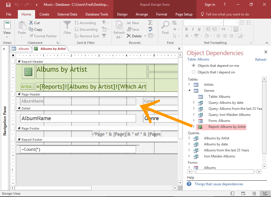 Zeigen Sie ein abhängiges Objekt an