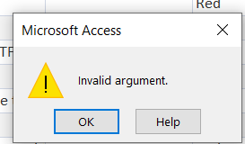 Fehlers "Invalid argument" in MS Access