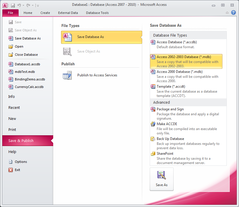 Konvertieren Sie ADP in ACCDB