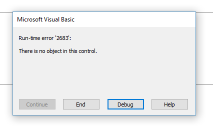 Es gibt kein Objekt in diesem Steuerelement