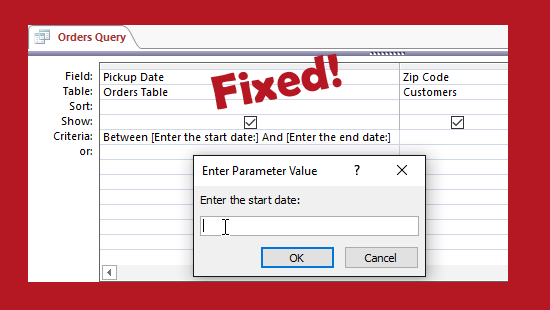 MS Access-Fehler “Parameterwert eingeben”