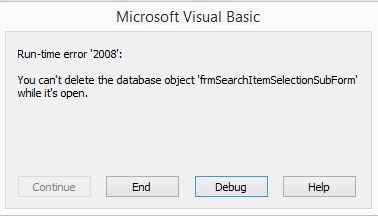 Access können die Datenbank nicht löschen Objekt fehler