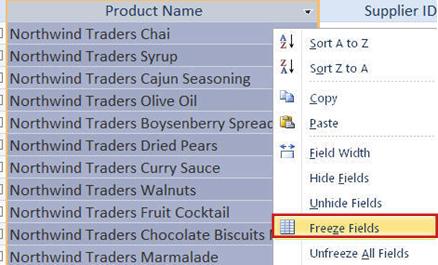 Wie friert man eine Spalte in MS Access ein